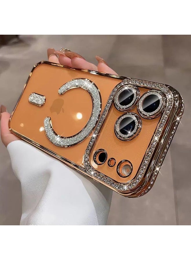 Luxury case for iPhone 17 Pro Max , compatible with MagSafe, magnetic for women, with diamond-cut protective cover (orange, iPhone 17 Pro Max) - Image 3